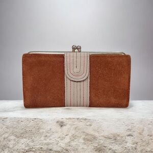 Vintage Suede Leather Kiss Lock & Snap Wallet